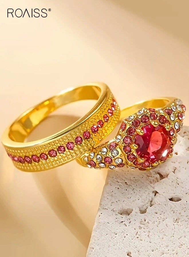 رويس مجموعة مجوهرات مكونة من قطعتين مرصعة بالألماس، بسيطة وعصرية، خاتم زفاف نسائي، لون أحمر دموي، حب - Image 2