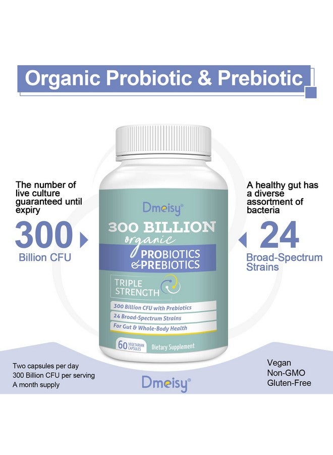 Dmeisy Probiotics for Women and Men, 300 Billion CFU 24 Strains Probiotics + 15 Organic Herbs Prebiotics Blend, Shelf Stable Gut Health Supplement for Digestive Immune & Whole-Body Health, 4 Month Supply - Image 5