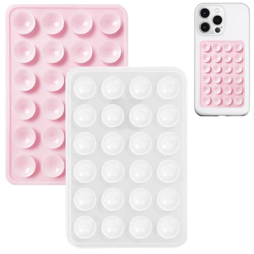 AZXYI 2 Pack Silicone Suction Phone Case Mount, Silicon Adhesive Suction Cup Phone Mount, Non Slip Sticky Phone Grip for Cellphone, Strong Grip Holder for Selfies and Videos (Light Pink&Translucent) - Image 1