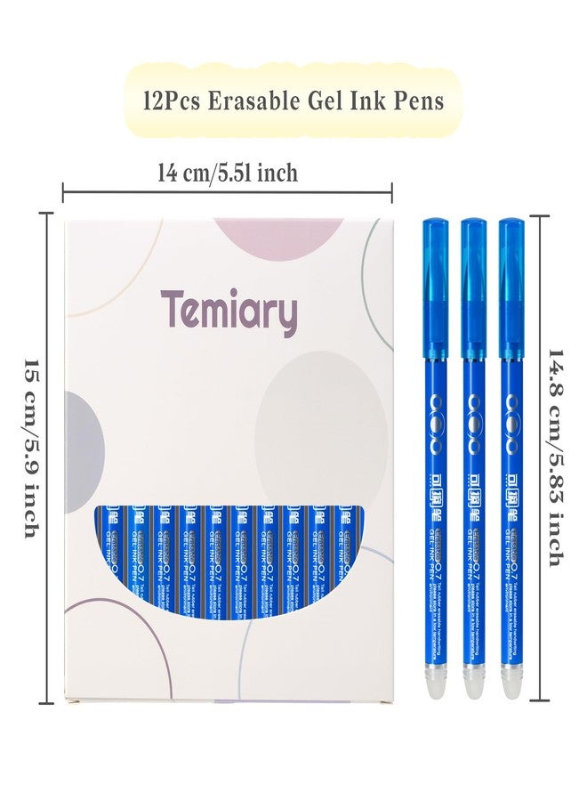 Temiary 12Pcs Erasable Gel Pens, Fine Point 0.7mm Gel Pen Make Mistakes Disappear, Blue Color Inks for Completing Sudoku and Crossword Puzzles (Blue) - Image 3