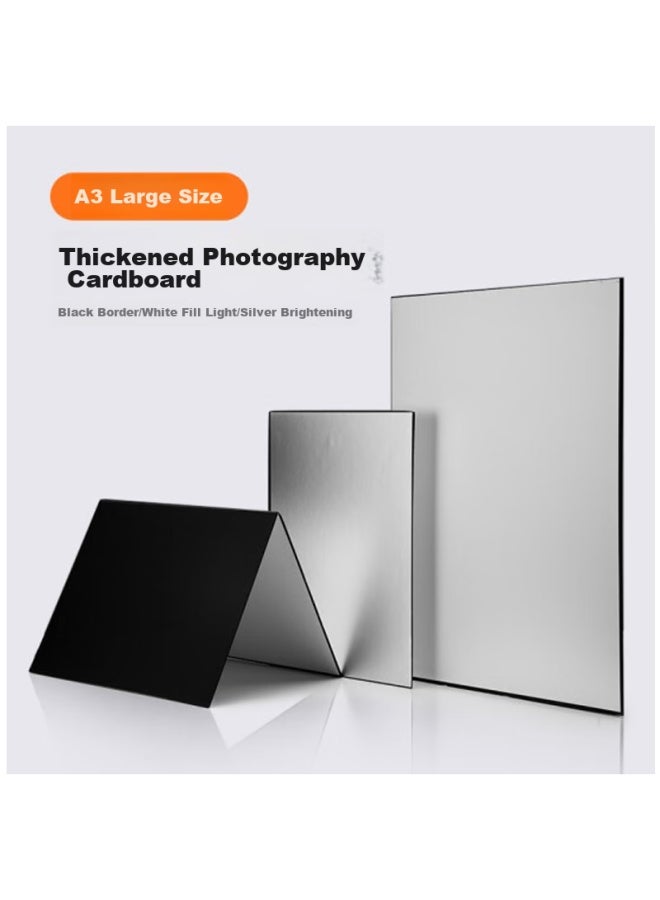 BEIYANG A3 Large Photography Backdrop Card, Foldable Fill Light Board, Still Life Product Shooting Reflector, Hard Board, Thickened Black White Silver Matte Light-absorbing, Food And Beauty Photography Background Paper - Image 1