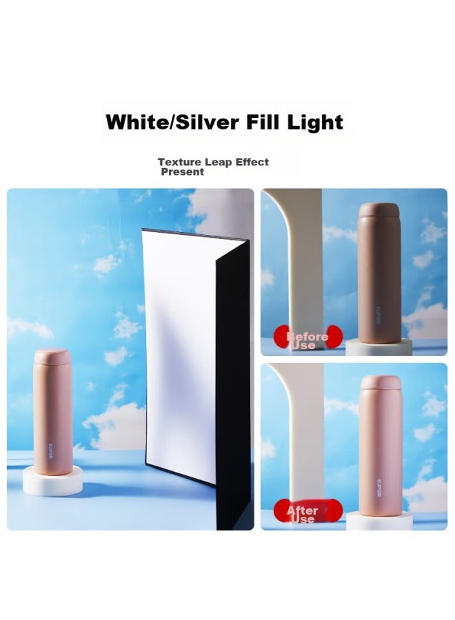 BEIYANG A3 Large Photography Backdrop Card, Foldable Fill Light Board, Still Life Product Shooting Reflector, Hard Board, Thickened Black White Silver Matte Light-absorbing, Food And Beauty Photography Background Paper - Image 3