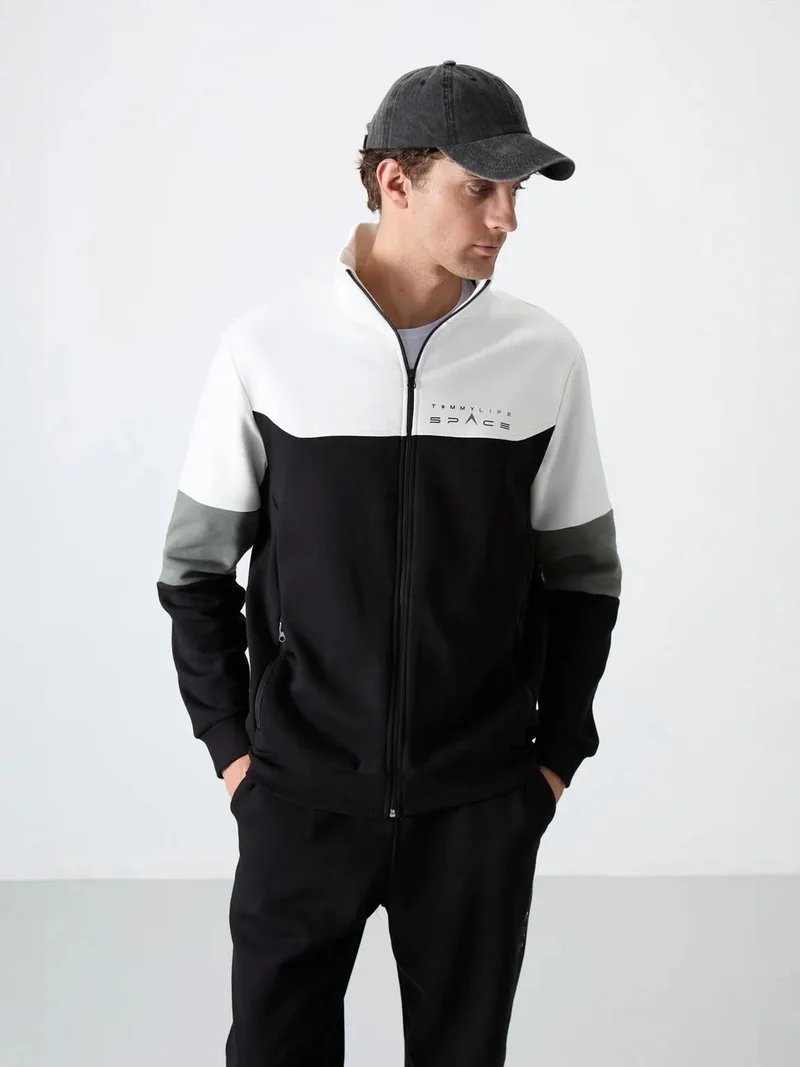 TOMMYLIFE TOMMY Men's Color-Blocked Zip Sweatshirt And Pants Set