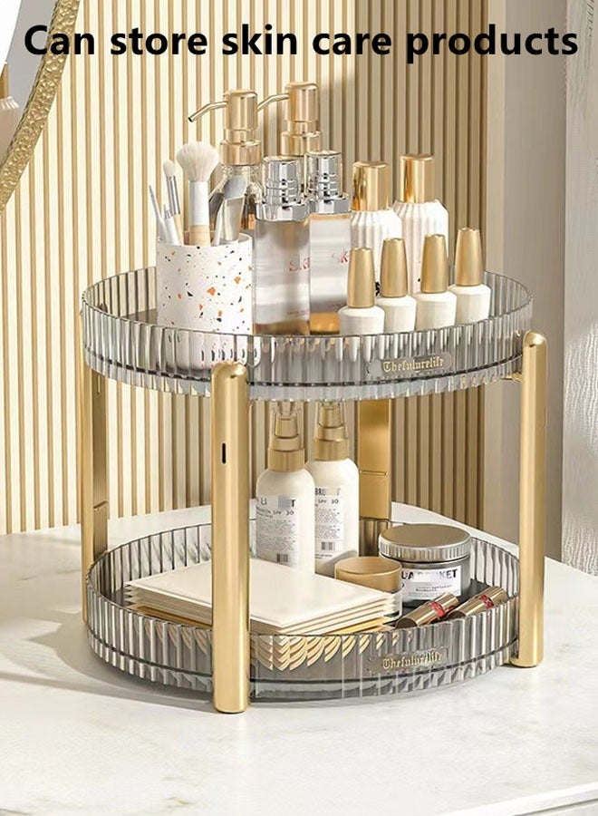Kutis 1-Piece Multifunctional Double-Layer 360° Rotating Desktop Storage Rack/Kitchen Relish Storage Rack/Desktop Shelving/Snack Storage Rack PET Material Transparent Clear/Golden 28 x 22 Centimeter - Image 5