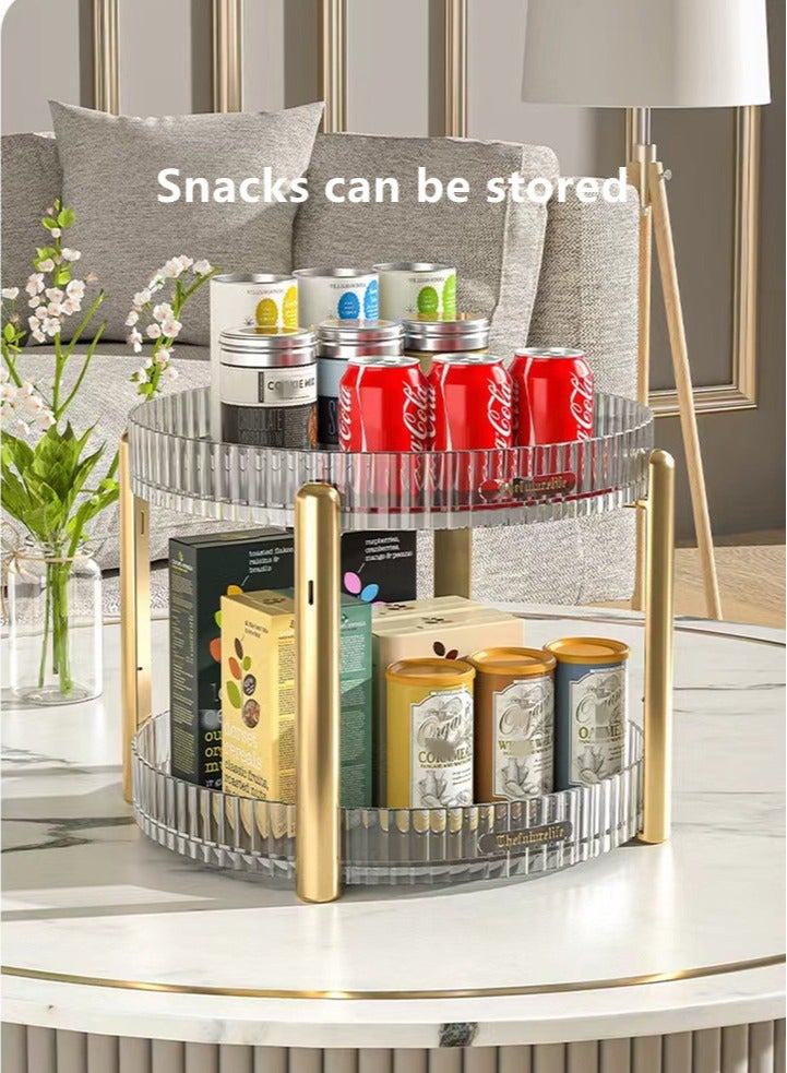 Kutis 1-Piece Multifunctional Double-Layer 360° Rotating Desktop Storage Rack/Kitchen Relish Storage Rack/Desktop Shelving/Snack Storage Rack PET Material Transparent Clear/Golden 28 x 22 Centimeter - Image 3