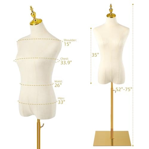 FAHKNS Female Mannequin, Hanging Pants & Skirts Dress Mannequin with Stand, Height Adjustable Torso for Clothing Dress Jewelry Display, Sewing, Beige - Image 2