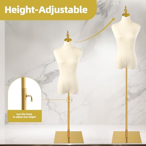 FAHKNS Female Mannequin, Hanging Pants & Skirts Dress Mannequin with Stand, Height Adjustable Torso for Clothing Dress Jewelry Display, Sewing, Beige - Image 5