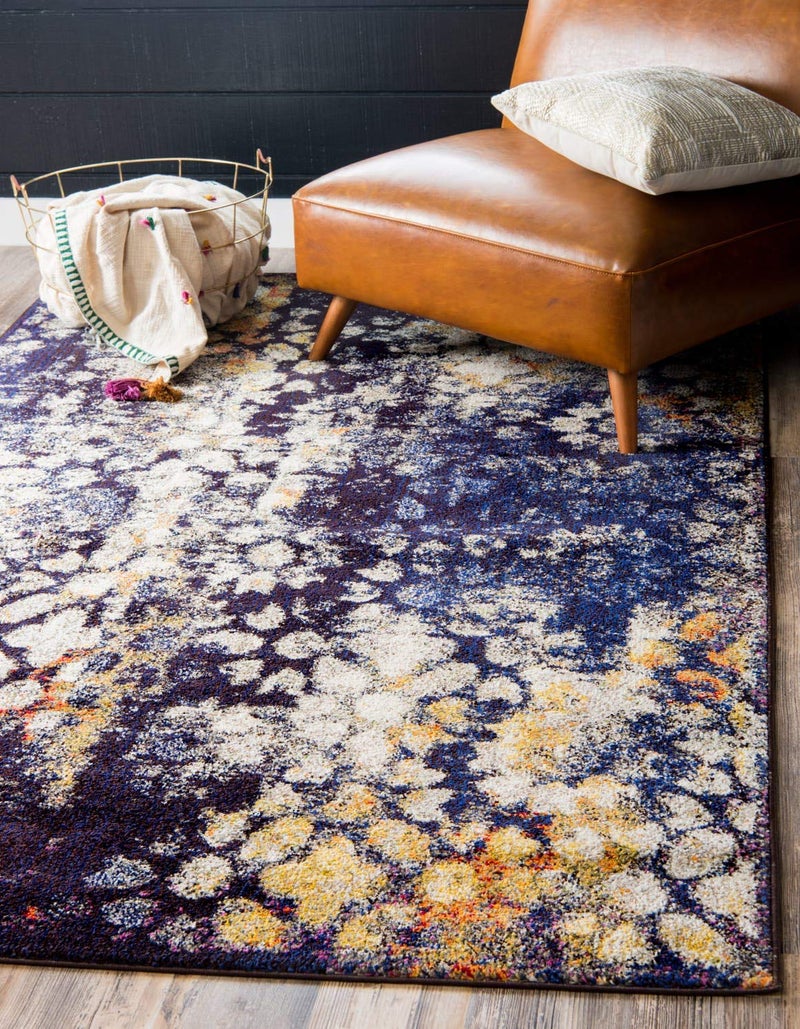 Unique Loom Vita Collection Traditional OverDyed Saturated Floral Medallions Area Rug 5 x 8 ft Navy BlueIvory