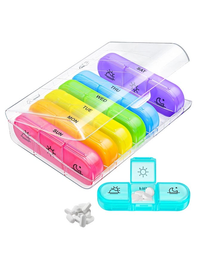 منظم أقراص أسبوعي، علب أقراص محمولة لسبعة أيام، ثلاث مرات في اليوم، منظم أقراص لمدة سبعة أيام مع حجرات كبيرة منفصلة لحفظ الأدوية والفيتامينات وزيت السمك والمكملات الغذائية - Image 1