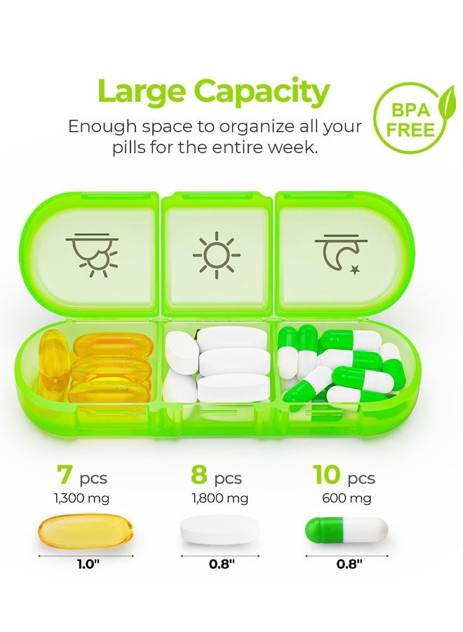 منظم أقراص أسبوعي، علب أقراص محمولة لسبعة أيام، ثلاث مرات في اليوم، منظم أقراص لمدة سبعة أيام مع حجرات كبيرة منفصلة لحفظ الأدوية والفيتامينات وزيت السمك والمكملات الغذائية - Image 3