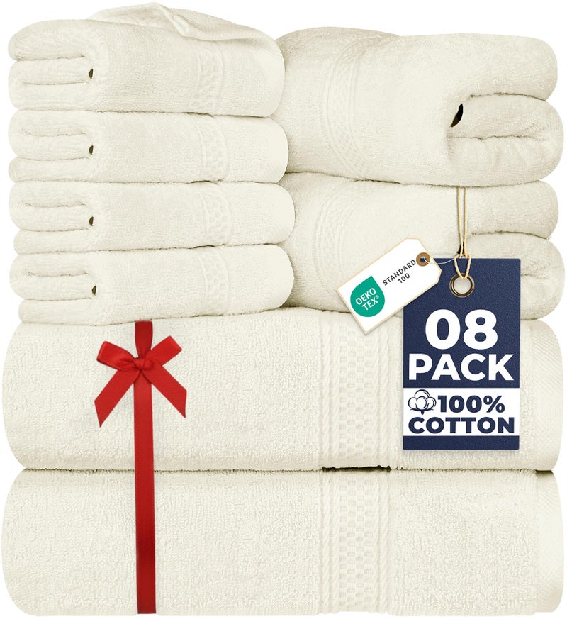 Utopia Towels 8 Piece Luxury Towel Set â€“ Majestic Plush, Super Absorbent & Quicker-to-Dry, Thick 100% Ring Spun Cotton Towels for Bathroom, Spa & Hotel â€“ 2 Bath, 2 Hand, 4 Washcloths, Ivory - Image 1