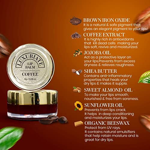 LUXURIATE Coffee Lip Balm, Organic, Paraben & Sulphate Free Lip Gloss, Dry & Chapped Lips Care for Men & Women - 8 gm - Image 4