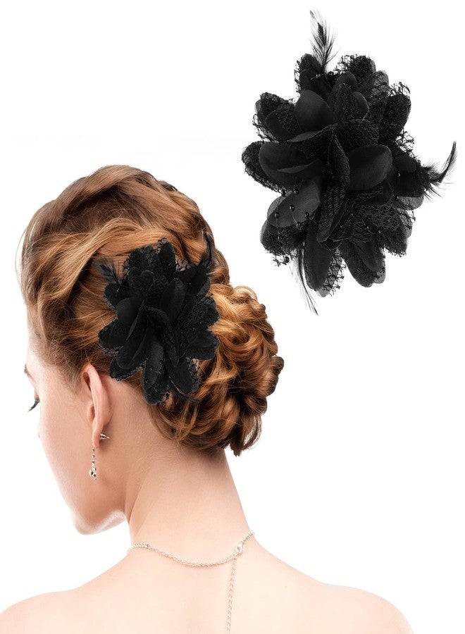Sibba Flower Hats Clip Tea Party Corsage Hairpin Barrette Black Floral Feather Hair Pin Butterfly Valentines Day Christmas Halloween Dresses Set Women Girl Travel Bridesmaids Bride Wedding Prom - Image 1