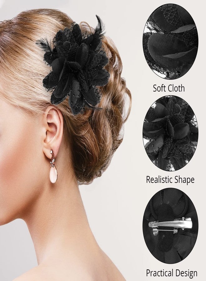 Sibba Flower Hats Clip Tea Party Corsage Hairpin Barrette Black Floral Feather Hair Pin Butterfly Valentines Day Christmas Halloween Dresses Set Women Girl Travel Bridesmaids Bride Wedding Prom - Image 2