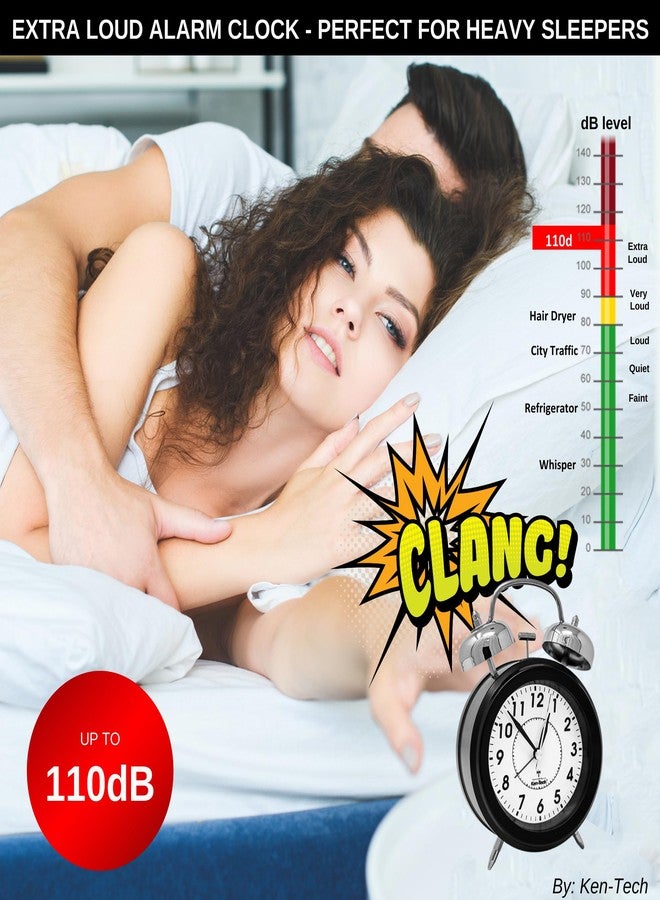 Ken-Tech Atomic Retro Twin Bell Alarm Clock Alarm Clocks for Bedrooms. Loud Alarm Clock for Heavy Sleepers Perfect for Bedroom, Desk, and Office. Set time Automatically. - Image 2