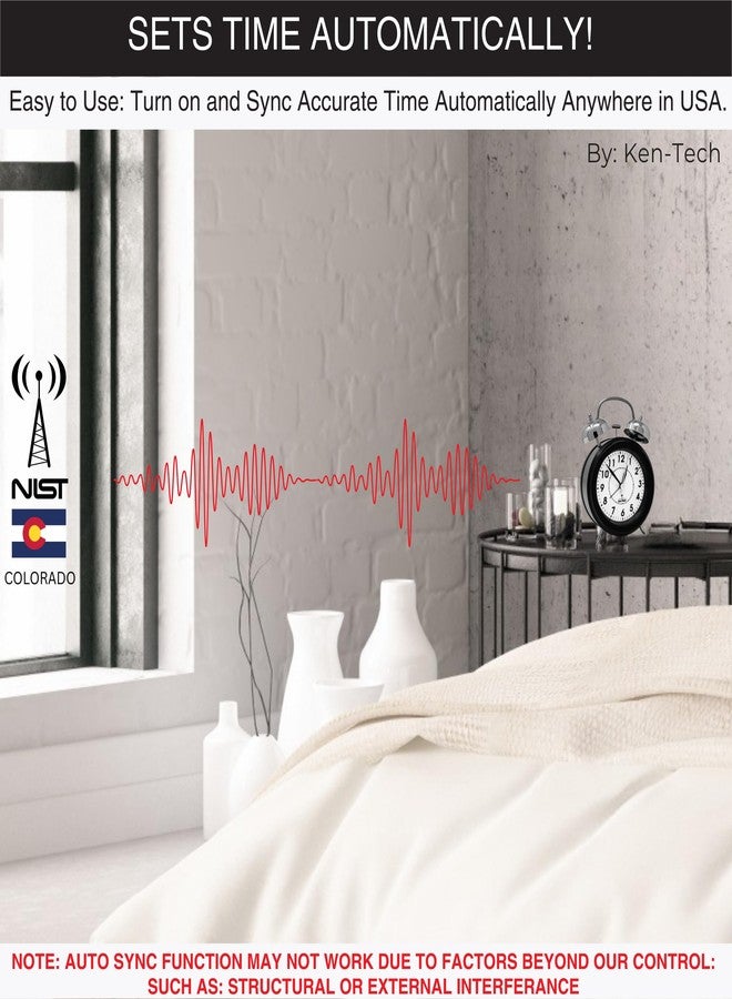 Ken-Tech Atomic Retro Twin Bell Alarm Clock Alarm Clocks for Bedrooms. Loud Alarm Clock for Heavy Sleepers Perfect for Bedroom, Desk, and Office. Set time Automatically. - Image 3