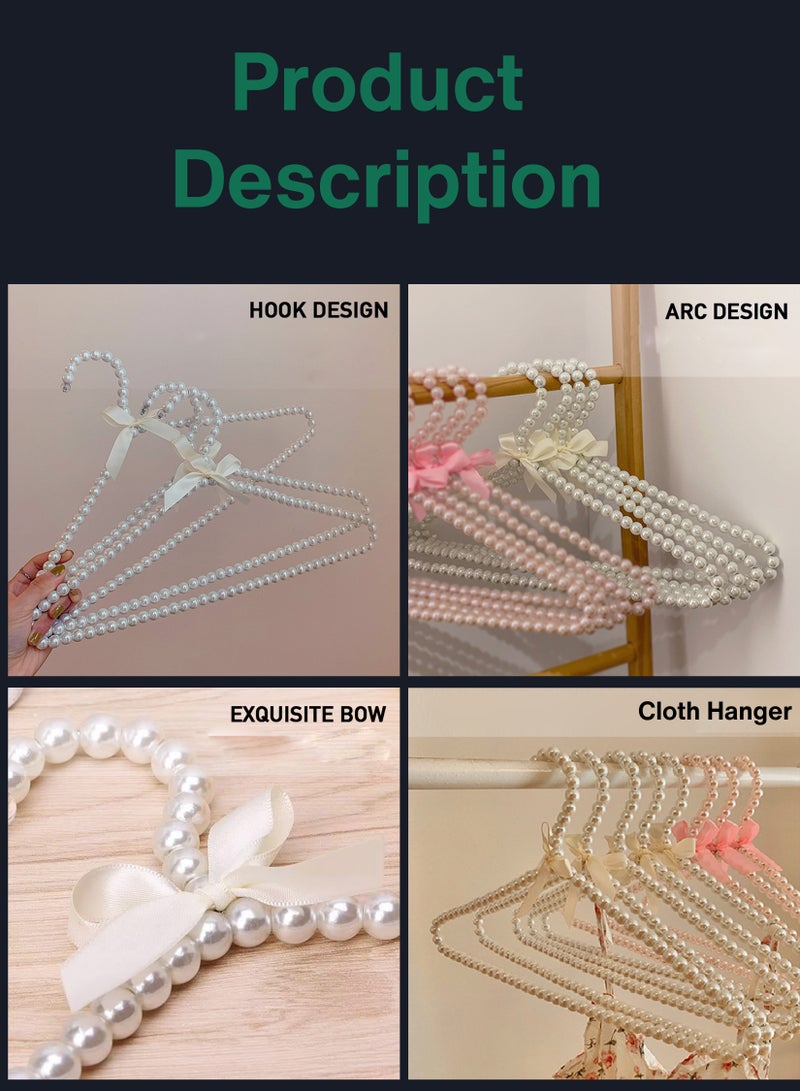 8-Pack 40cm Pearl Clothes Hanger with White Ribbon Bowknot | Beaded Plastic Hangers | Space-Saving Closet Organizer Hooks for Dresses, Pants, Coats, Pants, Shorts and Scarves - Image 4
