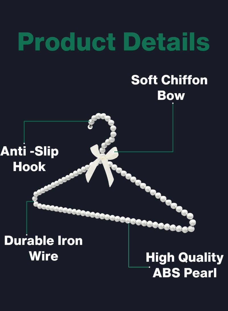 8-Pack 40cm Pearl Clothes Hanger with White Ribbon Bowknot | Beaded Plastic Hangers | Space-Saving Closet Organizer Hooks for Dresses, Pants, Coats, Pants, Shorts and Scarves - Image 2