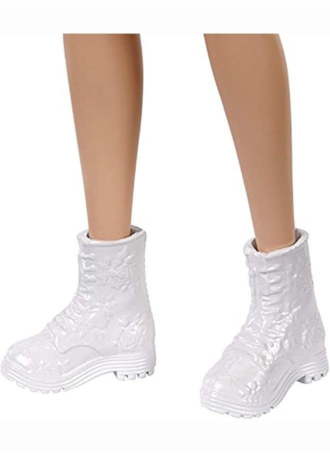 Barbie - Fashionistas Doll 160 With Long Brunette Hair Wearing Patterned Orange Dress White Shoes & Yellow Choker Toy For Kids 3 To 8 Years Old - Image 1