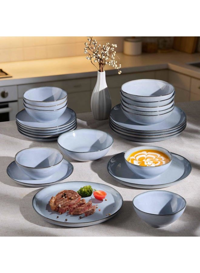 Herogo Plates and Bowls Dinnerware Sets, 12 Piece Stoneware Dinner Dishes Set for 4, Irregular Handmade Dishware Tableware, Crack and Scratch Resistant, Reactive Glaze, Smoky Blue - Image 3