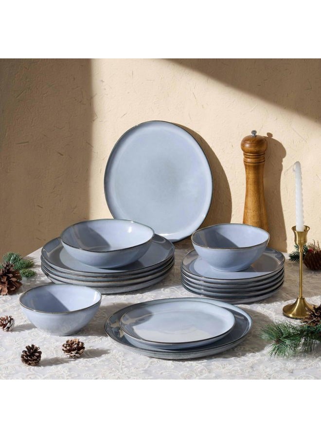 Herogo Plates and Bowls Dinnerware Sets, 12 Piece Stoneware Dinner Dishes Set for 4, Irregular Handmade Dishware Tableware, Crack and Scratch Resistant, Reactive Glaze, Smoky Blue - Image 2