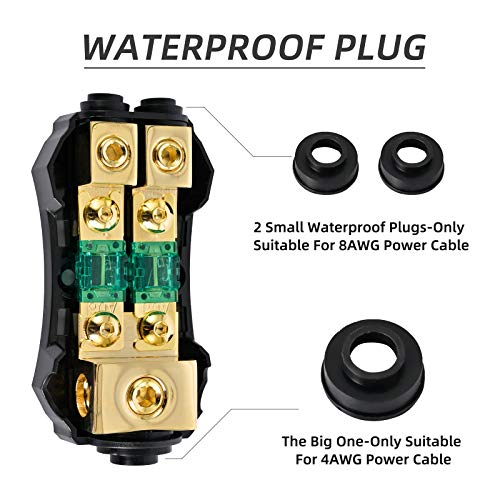 LEIGESAUDIO Copper 0/4 Gauge to 4/8 Gauge 60 Amp Mini ANL 2 Way Fuse Holder Distribution Block - Image 3