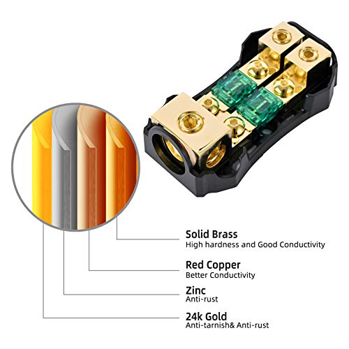 LEIGESAUDIO Copper 0/4 Gauge to 4/8 Gauge 60 Amp Mini ANL 2 Way Fuse Holder Distribution Block - Image 2