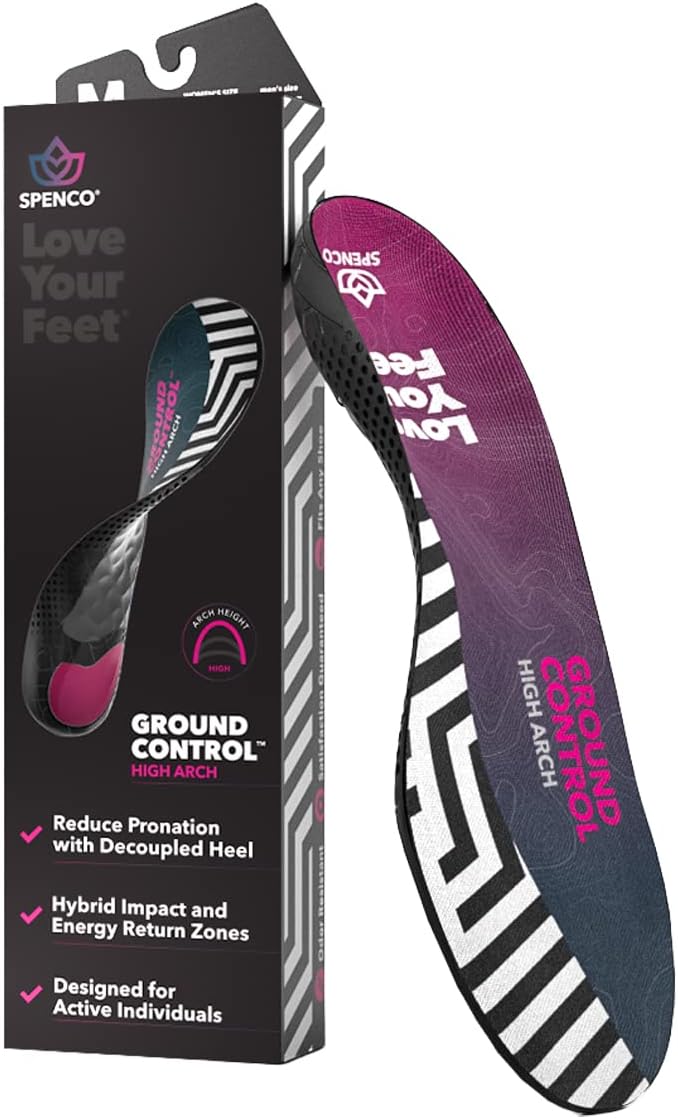 Spenco Spenco Ground Control Shoe Insoles for Women and Men, High Arch, Women's 9-10 / Men's 8-9