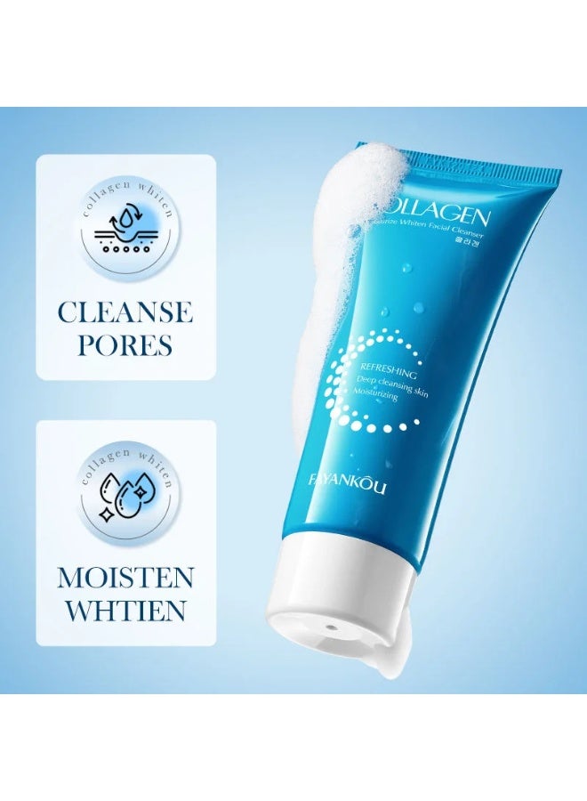 FAYANKOU 100g Collagen Moisturize Whiten Facial Cleanser Face Clean Control oil deep clean Collagen moisturize whiten Cleanser Deep Cleanse Firms Skin Collagen Brightens Face Wash - Image 2