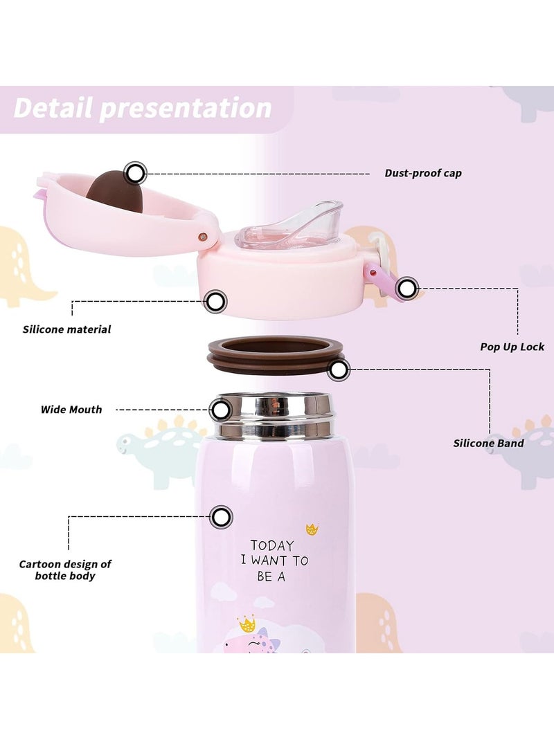 Loquat 350ml Kids Water Bottles, Kids Stainless Steel Water Bottle BPA-Free Leak Proof Insulated Water Bottles for Boys and Girls Reusable Metal Water Bottles-Keep 12 Hours Hot 24 Hours Cold Pink - Image 3