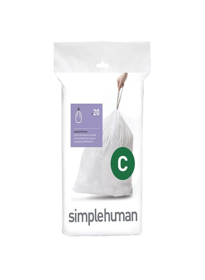 simplehuman Code C Custom Fit Drawstring Trash Bags in Dispenser Packs, 20 Count, 10-12 Liter / 2.6-3.2 Gallon, White - Image 1