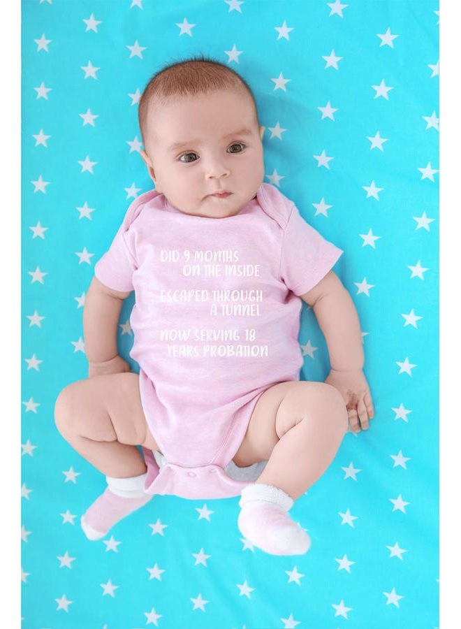 CBTwear Did 9 Month, Escaped Through a Tunnel, Serving 18 Years Baby Bodysuit Unisex Comfy Humor (Newborn, Pink) - Image 4