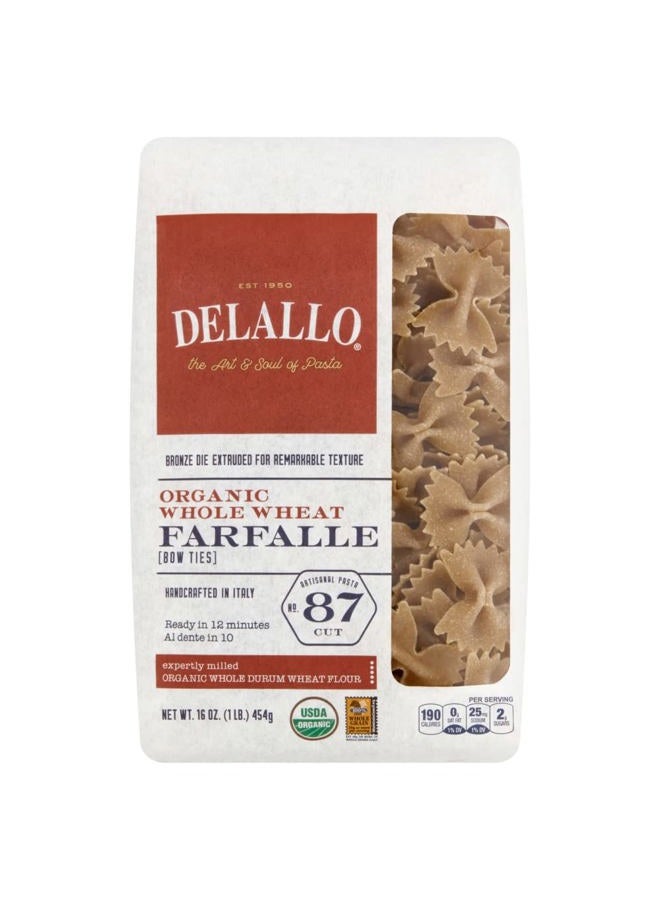 DELALLO Organic Whole Wheat Farfalle No.87 - 16 oz - Image 1
