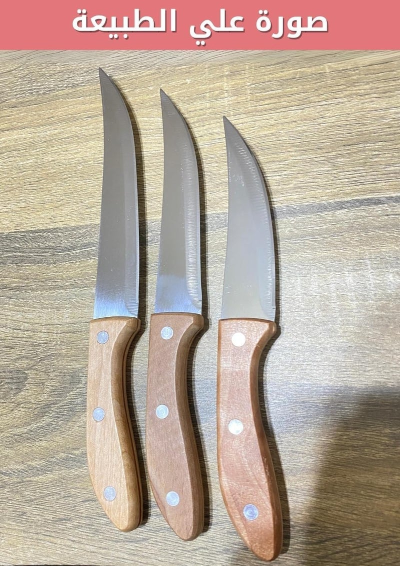Premium Steak Knives Set, 3 Sizes Wooden Handle, Stainless Steel Blades (3 Pieces)