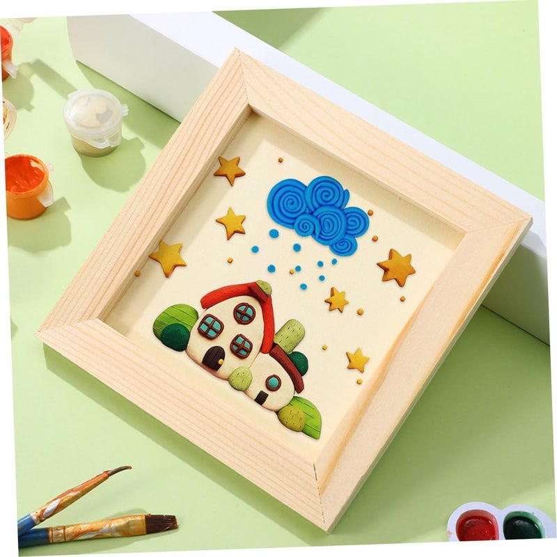 5 قطع إطارات صور حرفية DIY إطارات خشبية فارغة لعرض الفنون 20x20 سم طين فاتح اللون للأعمال الفنية - Image 5