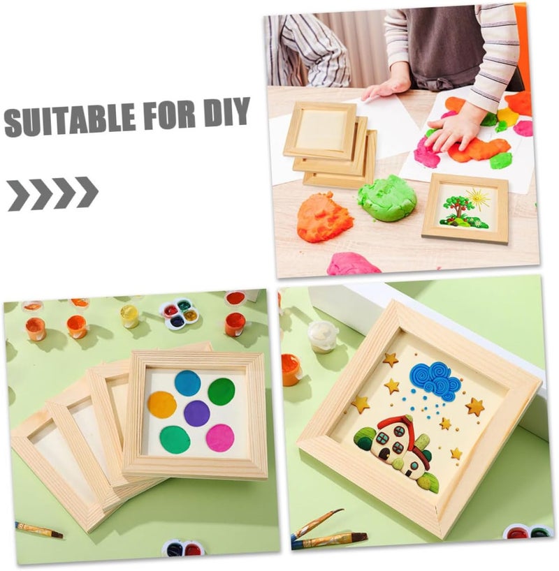 5 قطع إطارات صور حرفية DIY إطارات خشبية فارغة لعرض الفنون 20x20 سم طين فاتح اللون للأعمال الفنية - Image 3