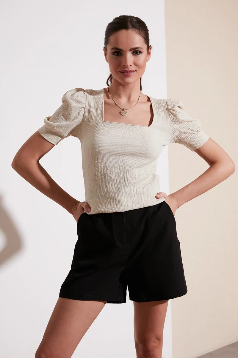 Lela Sleeve Detailed Square Collar Blouse Women's Blouse 5865037