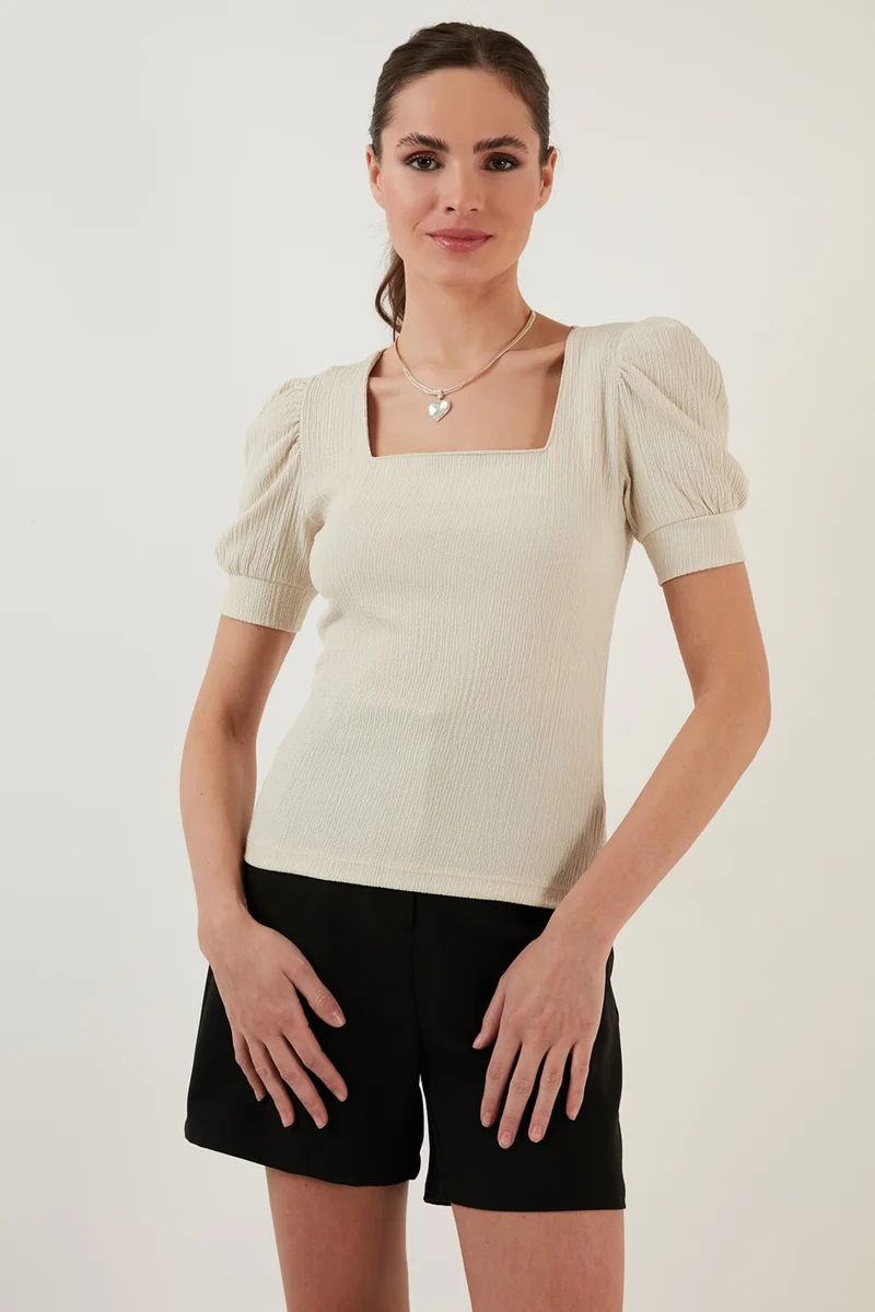 Lela Sleeve Detailed Square Collar Blouse Women's Blouse 5865037