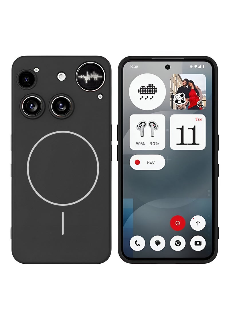 دبليو تيك غلاف هاتف ناثينج (3) 5G لعام 2025 من السيليكون السائل الفاخر، متوافق مع غلاف حلقة ماغسيف الرقيقة (MCMPMN) - أسود - Image 1