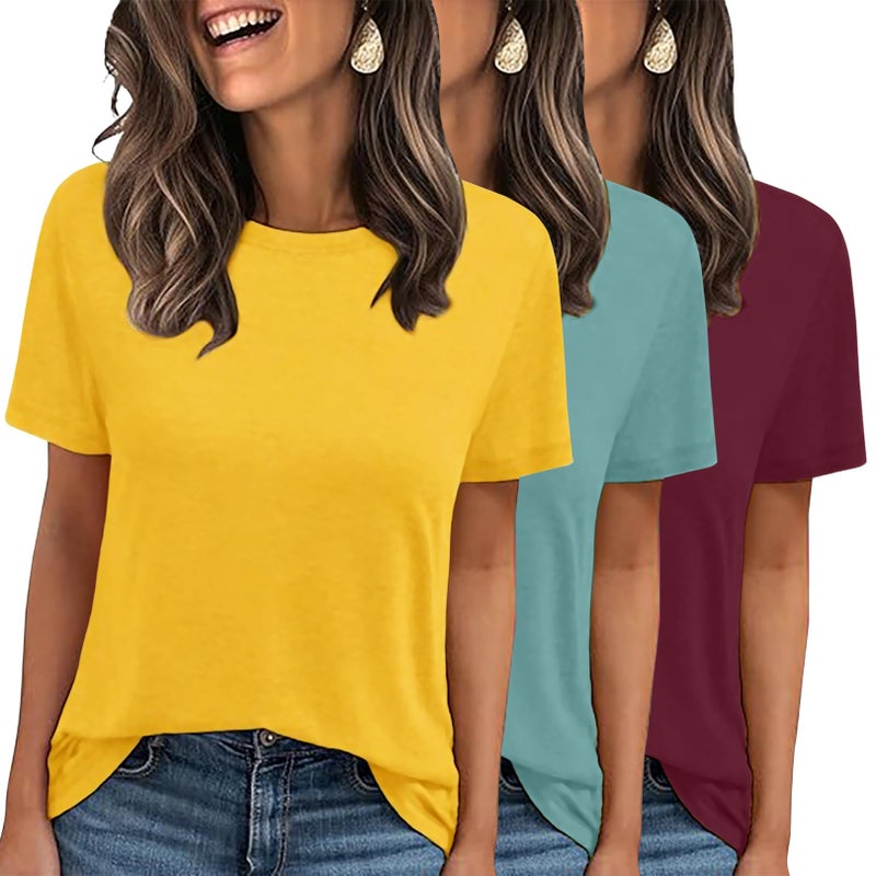 LOOKFACE 3 Pack Womens Basic T Shirts Summer Tops 2026 Short Sleeve Tees Comfy Casual Vacation Clothes - Image 1