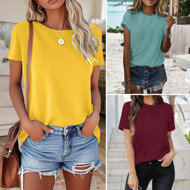 LOOKFACE 3 Pack Womens Basic T Shirts Summer Tops 2026 Short Sleeve Tees Comfy Casual Vacation Clothes - Image 3