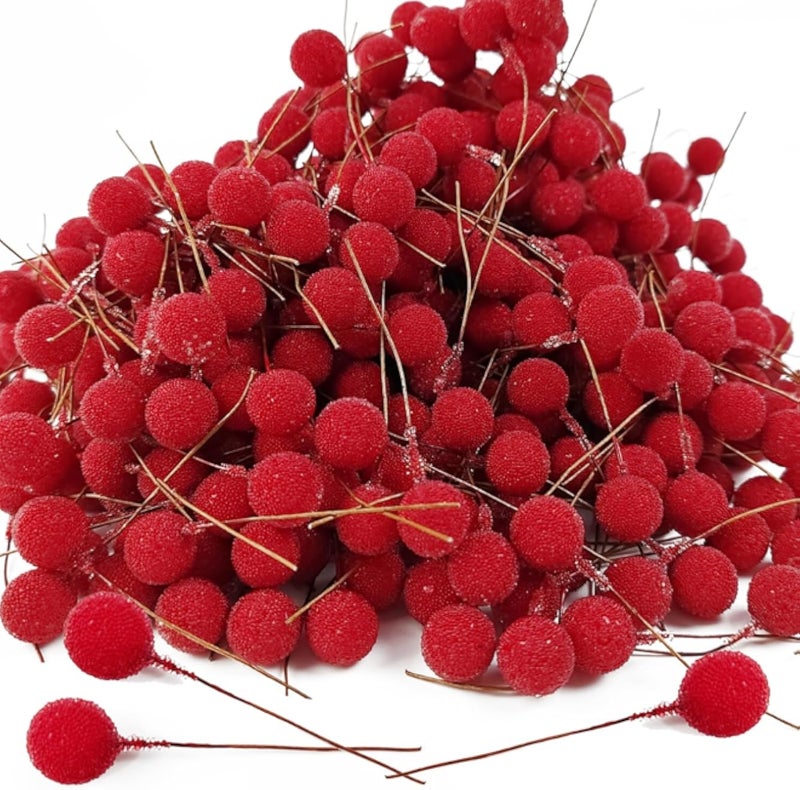 300 قطعة من توت الهولي الاصطناعي مقاس 12 مم، توت صناعي، توت هولي صغير مغطى بالفواكه لتزيين شجرة عيد الميلاد والحرف اليدوية وحفلات الزفاف وموسم العطلات وديكور الشتاء وديكور المنزل