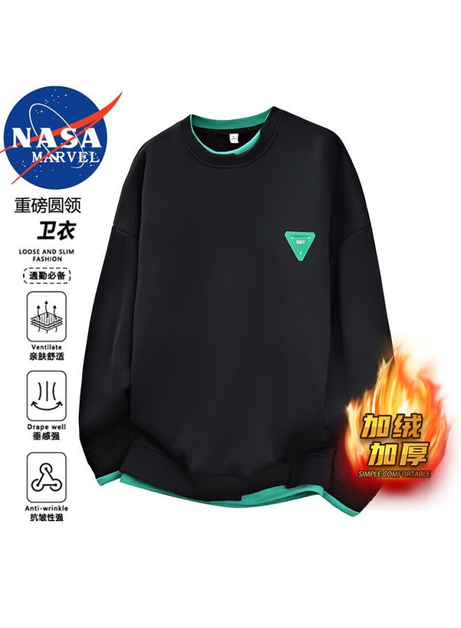 Nasa Marvel Men's Hoodie Autumn Winter Long Sleeve T-shirt Outdoor Casual Fleece Lined Warm Fake Two-piece Black 2XL - Image 1
