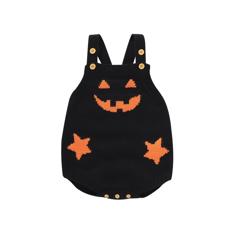 JLKGICF JLKGICF Baby Halloween Outfit Newborn Boy Girl Pumpkin Knitted Romper Suspender Jumpsuit Overalls Warm Sweater Clothes Black 1218 Months