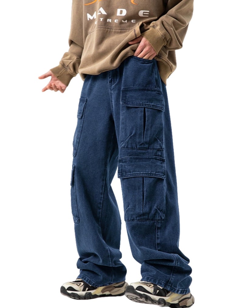 FantasyGears Mens Baggy Jeans for Men Women Y2k Skater Vintage Plain Pants Multiple Pockets Casual Wide Leg Loose Fit Cargo Denim Jeans - Image 1