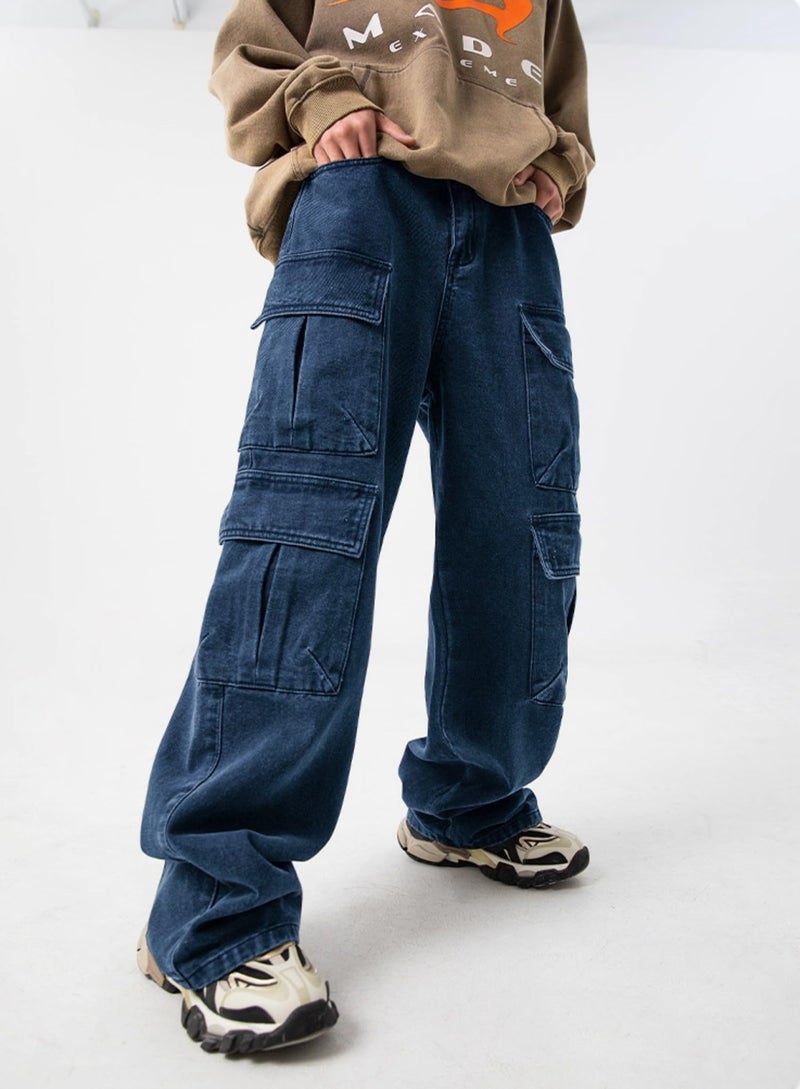 FantasyGears Mens Baggy Jeans for Men Women Y2k Skater Vintage Plain Pants Multiple Pockets Casual Wide Leg Loose Fit Cargo Denim Jeans - Image 5