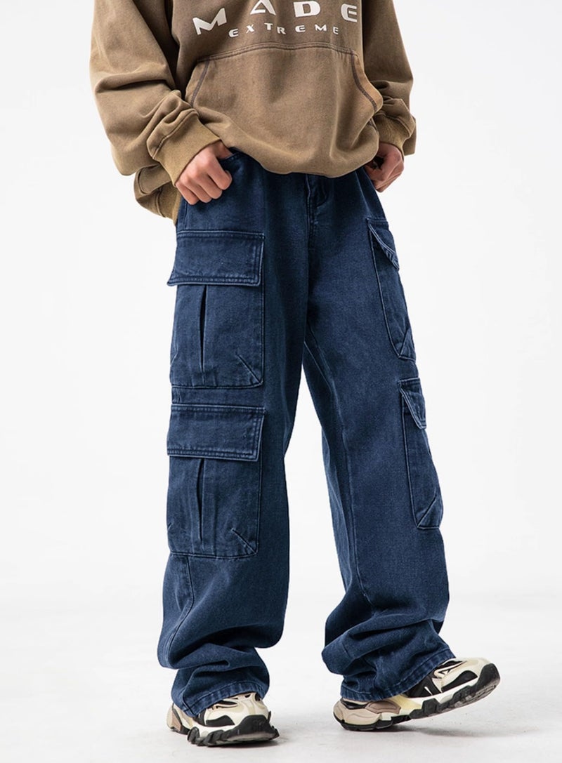 FantasyGears Mens Baggy Jeans for Men Women Y2k Skater Vintage Plain Pants Multiple Pockets Casual Wide Leg Loose Fit Cargo Denim Jeans - Image 2