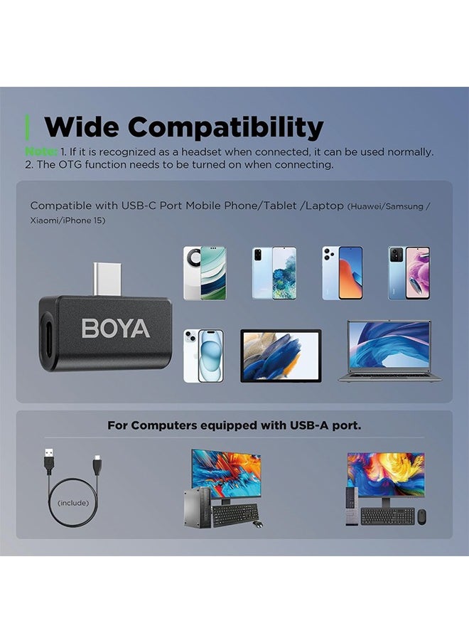 BOYA BOYA Wireless Lavalier Microphone for USB C Android Smartphone Clip on Microphone for Type C Tablet External Mini Lapel Mic for iPhone 15 for Podcast Video Recording YouTube Live Streaming Vlog Omic-U  - Image 5