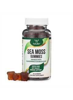 Sea Moss Gummies for Adults Max Strength 3,000mg (60 Irish Sea Moss Gel Gummies Enhanced with Bladderwrack and Burdock Root) Superfood Gummies for Immune Support (Non-GMO, Gluten Free) by Double Wood