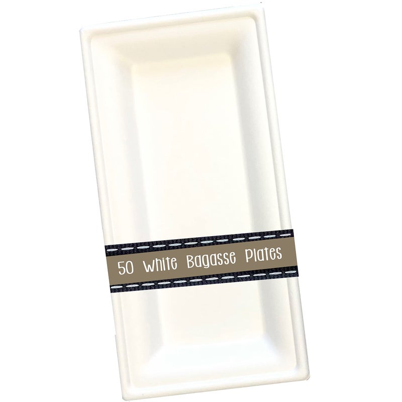 Outside the Box Papers Biodegradable Sugarcane Bagasse Plates  Rectangle  10 x 5  Heavyweight  50 Pack